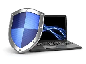 No People In The Background Impressions: Laptop and shield, This is a computer generated and 3d rendered image