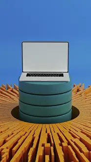 Digital Information Technology Impressions: A laptop stands surrounded by vibrant data elements
