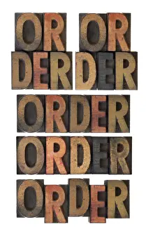 Old Print Shop Style Impressions: Several layout version of word order