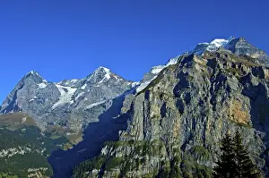 Cloudless Blue Sky Photography Impressions: From left to right, Mt Eiger with the Eiger Glacier at back