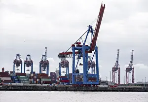 Hamburg Container Terminal Impressions: Loading cranes and stacks of containers