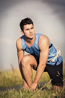 Fitness Man Impressions: Man jogging through the fields