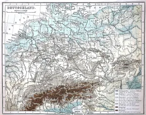 Central Europe Historical Maps Impressions: Map with elevation data from Germany