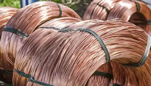 Metal Processing Factory Impressions: Metal, copper, copper wire on a roll for further processing