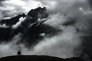 Overcast Sky Scenery Impressions: Mountain ridge with dramatic clouds