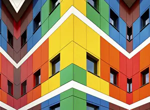 Educational System In Europe Impressions: Multi-colored facades of the school with black window frames