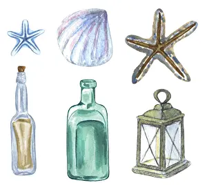 Watercolor Illustrations Impressions: Nautical set of different elements