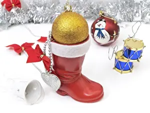 Deserted New Year Scene Impressions: New year composition with red boot