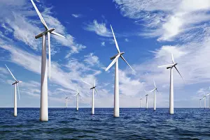 Power Generation Renewable Impressions: Offshore wind farm, computer generated composite