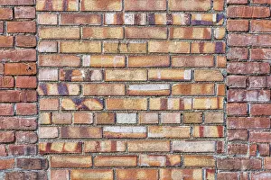 Brick Wall Background Image Impressions: Old brick wall background texture with a window covered by different bricks