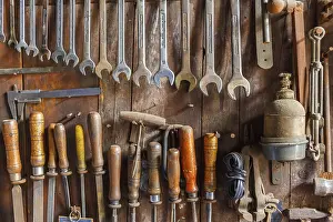 Deserted Workshop Scene Impressions: Old tool panel with various tools