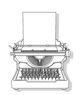 Plain Colored Background Graphic Impressions: Outlined typewriter vector design