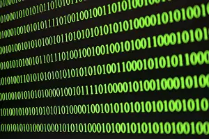Dark Colored Background Image Impressions: Parallel green binary code lines on a black background