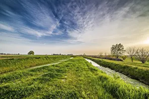 Rural Agriculture Photography Impressions: Two parallel irrigation canals run through the fields in the countryside of Romagna