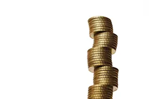 Euro Coin Stack Impressions: Patterned stack of euro coins, stack of money