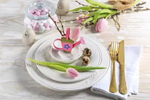 Easter Egg Decorations Impressions: Place setting for Easter table with spring flowers