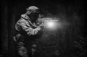 Special Forces Soldier Impressions: Portrait of a commando in the forest