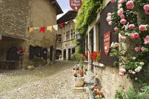 Uninhabited Town Impressions: Cobblestone street, medieval walled town of Perouges