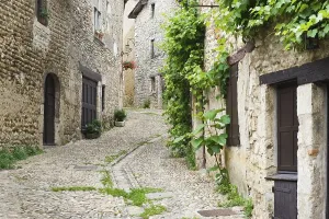 Medieval Fortresses Impressions: Cobblestone street, medieval walled town of Perouges