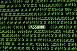 Secure Data Protection Impressions: Front view password with binary code