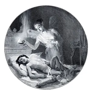 Cupid And Psyche Mythology Impressions: Psyche eavesdropping over Cupid