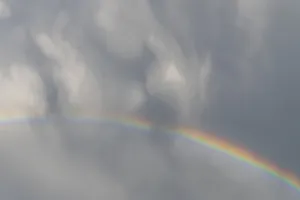 Prismatic Colors In The Sky Impressions: Rainbow appears in rain clouds in spring