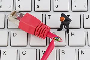Internet Connection Setup Impressions: A red network cable of a computer