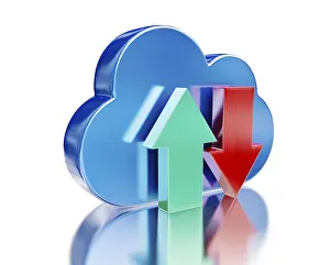 Cloud Computing Concept Impressions: Remote database cloud computing technology storage upload download concept