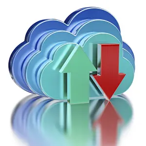 Digital Data Backup Impressions: Remote database cloud computing technology storage upload download concept