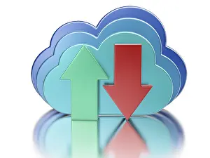 Cloud Computing Concept Impressions: Remote database cloud computing technology storage upload download concept