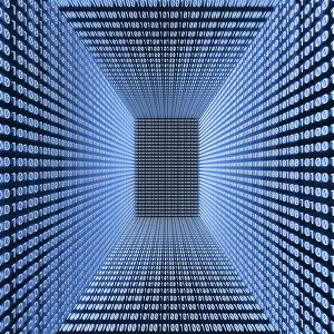Symbolic Picture Representation Impressions: Empty room with binary code on the walls