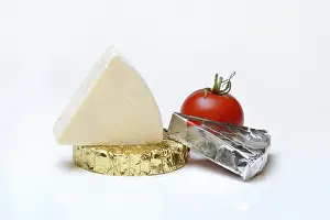Processed Cheese Impressions: Round and triangular processed cheese with tomato