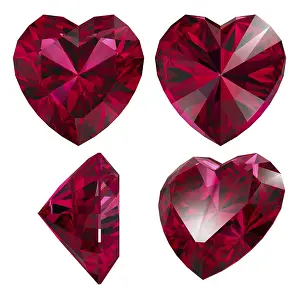 Isolated Heart Shape Impressions: Ruby red heart shape isolated different views