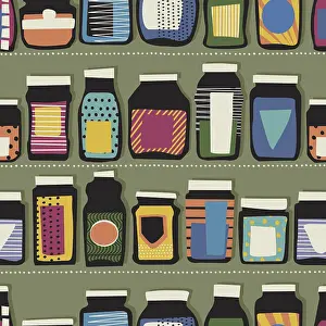 Vector Template Design Impressions: Seamless pattern with jars in colors