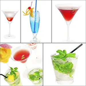 Deserted Nightlife Scene Impressions: Selection of cocktails drinks collage composition nested on a square frame