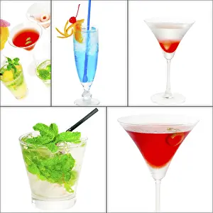 Cocktail Collage Impressions: Selection of cocktails drinks collage composition nested on a square frame