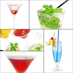 Cocktail Collage Impressions: Selection of cocktails drinks collage composition nested on a square frame