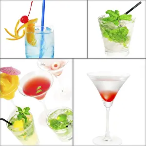 Deserted Nightlife Scene Impressions: Selection of cocktails drinks collage composition nested on a square frame