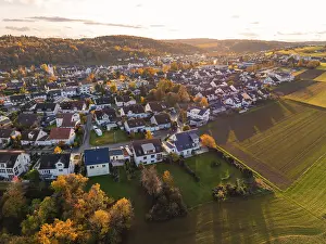 Rolling Hills Photography Impressions: Settlement and fields in evening light