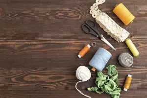 Scissors And Thread Impressions: Sewing accessories: scissors, thread