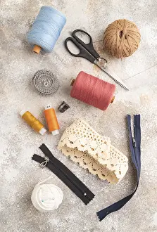 Sewing Accessories Impressions: Sewing accessories: scissors, thread