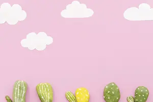 High Quality Photo Impressions: Small cactuses with paper clouds table