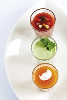 Gazpacho Soup Impressions: Three soups in glasses, gazpacho