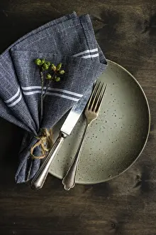 Rustic Spring Table Setting Impressions: Spring table setting in rustic style decorated with cherry bloom tree branches