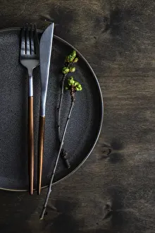 Rustic Spring Table Setting Impressions: Spring table setting in rustic style decorated with cherry bloom tree branches