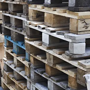 Industrial Building Impressions: A stack of old wooden pallets for loading