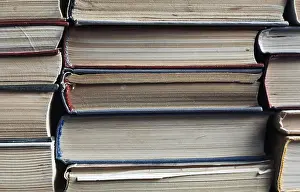 Deserted Library Interior Impressions: Stack of old worn books