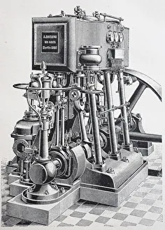 Moteur à vapeur composé en position debout avec contrôle de précision.