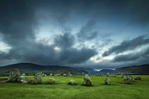 Atmospheric European Landscape Impressions: Stone circle with dramatic clouds
