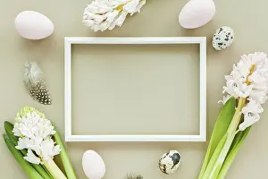 Pastel Colored Background Impressions: Subtle Easter mockup with white frame